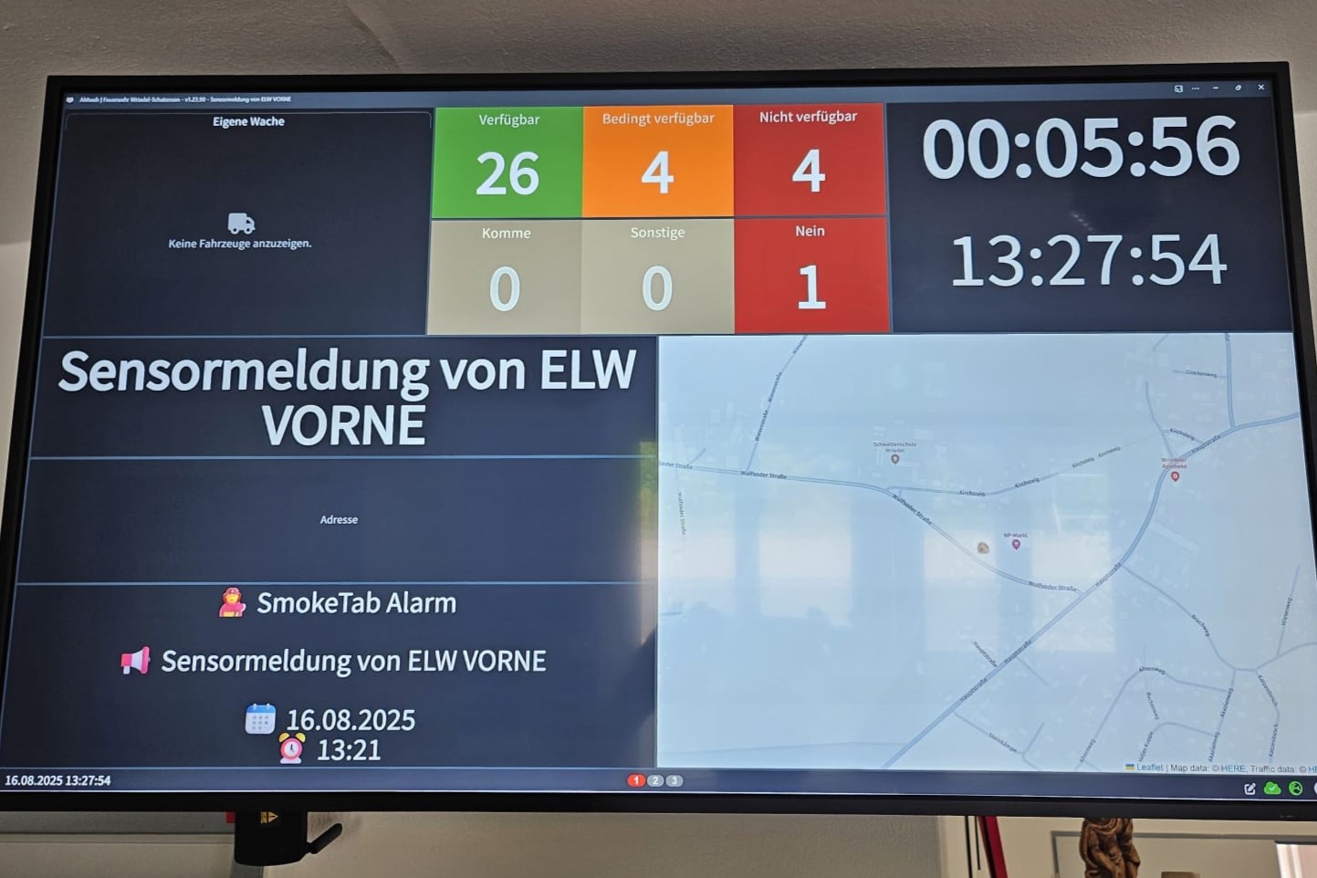 Darstellung einer Rauchmelderauslösung im Alamos-System via Monitor